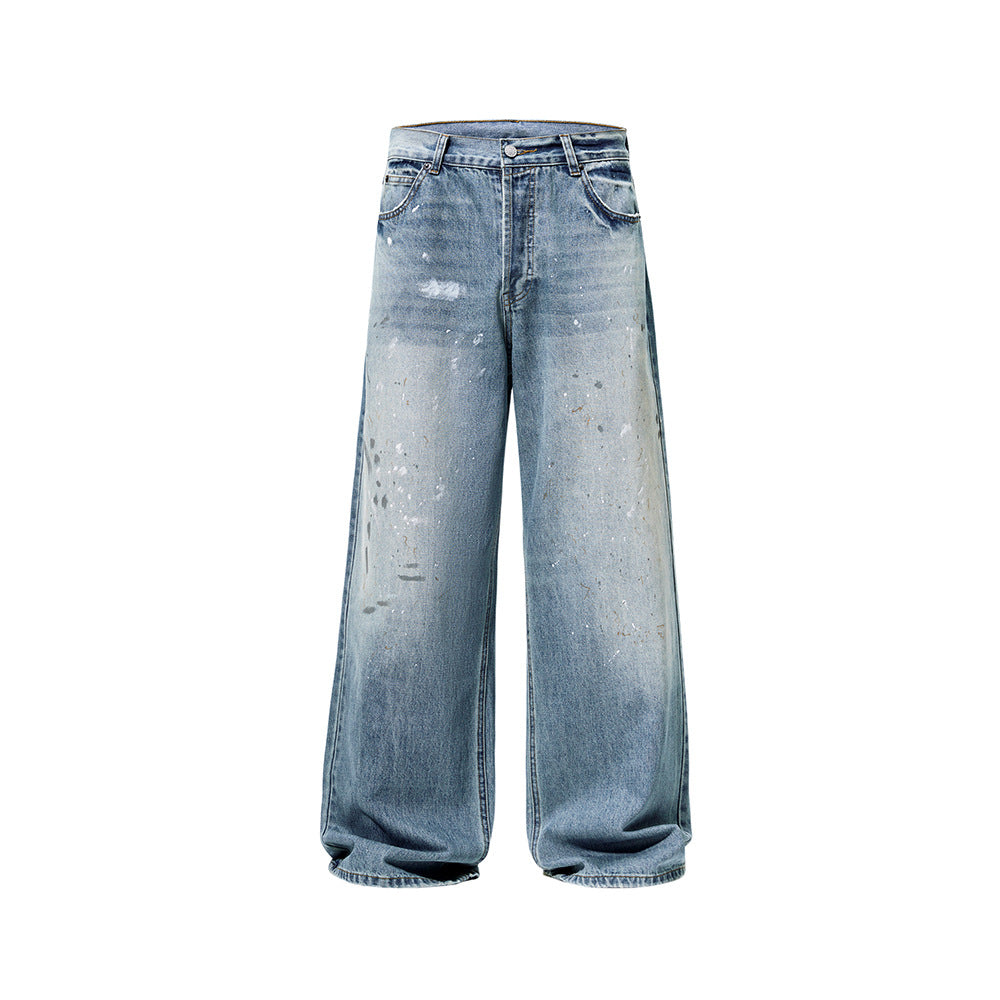 American-style Splash-ink Washed Loose Jeans