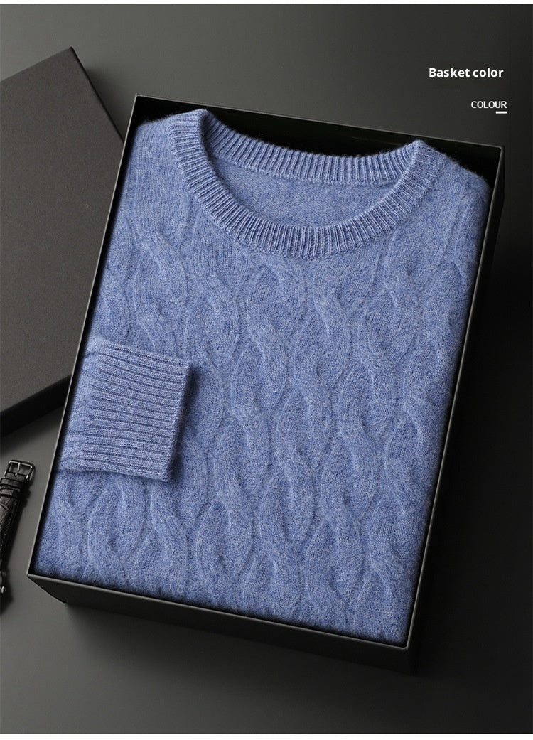 Thickened Men's Cashmere Sweater With Round Neck And Twisted Design