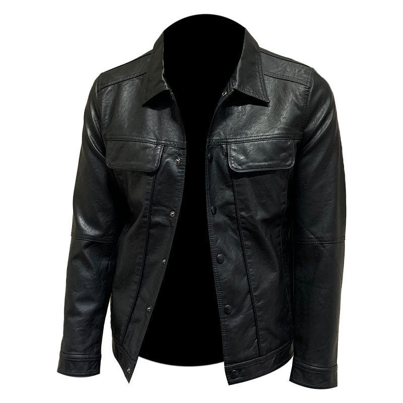 Male Simplicity Short Casual Biker's Leather Jacket