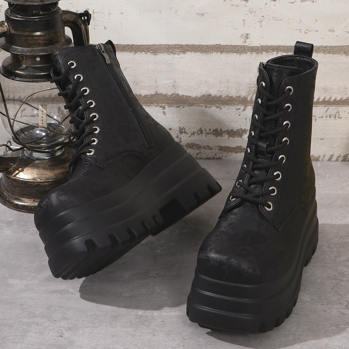 Women's Three-layer Platform Plus Round Toe Patchwork Retro Cool Martin Boots