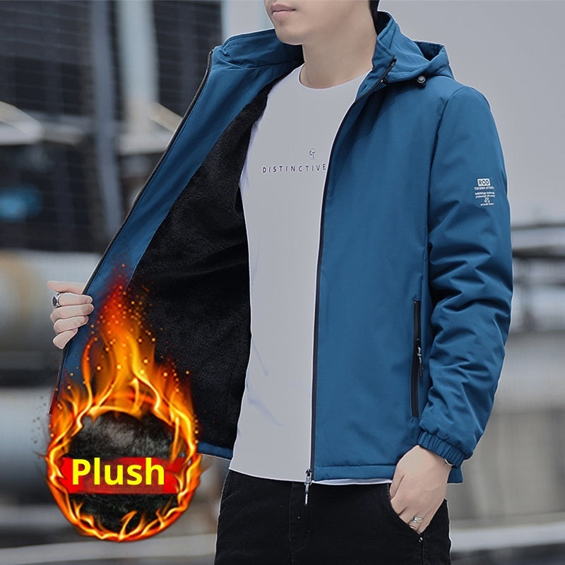 Fashion Casual Hooded Fleece-lined Thick Coat For Men