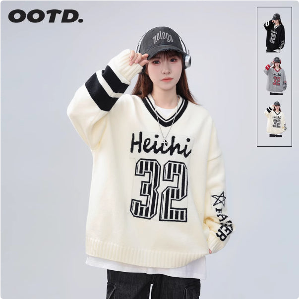 Contrast Color Digital Printed Sweater