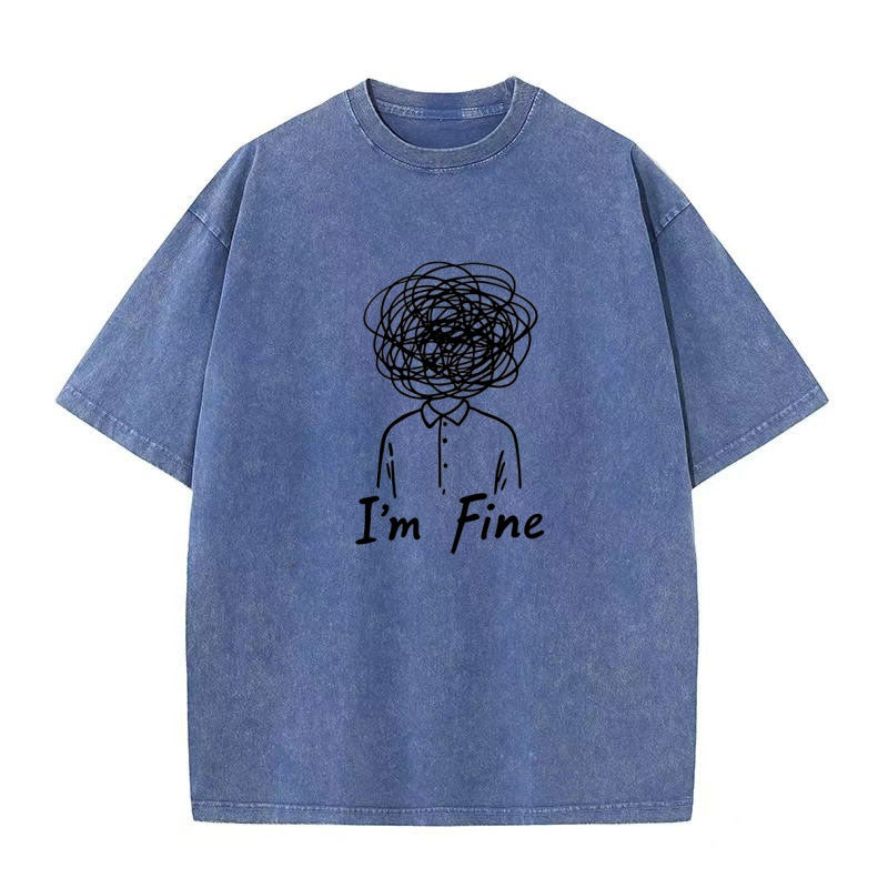 Pure Cotton Retro Washed Sports Shopping Home Leisure Short Sleeve