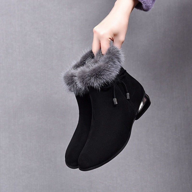 New Fleece Lined Round Toe Short Boots For Women