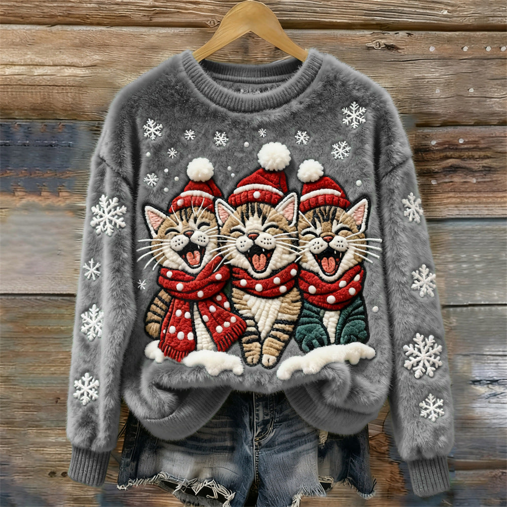 3D Digital Print Pattern Christmas Women's Round Neck Sweatshirt