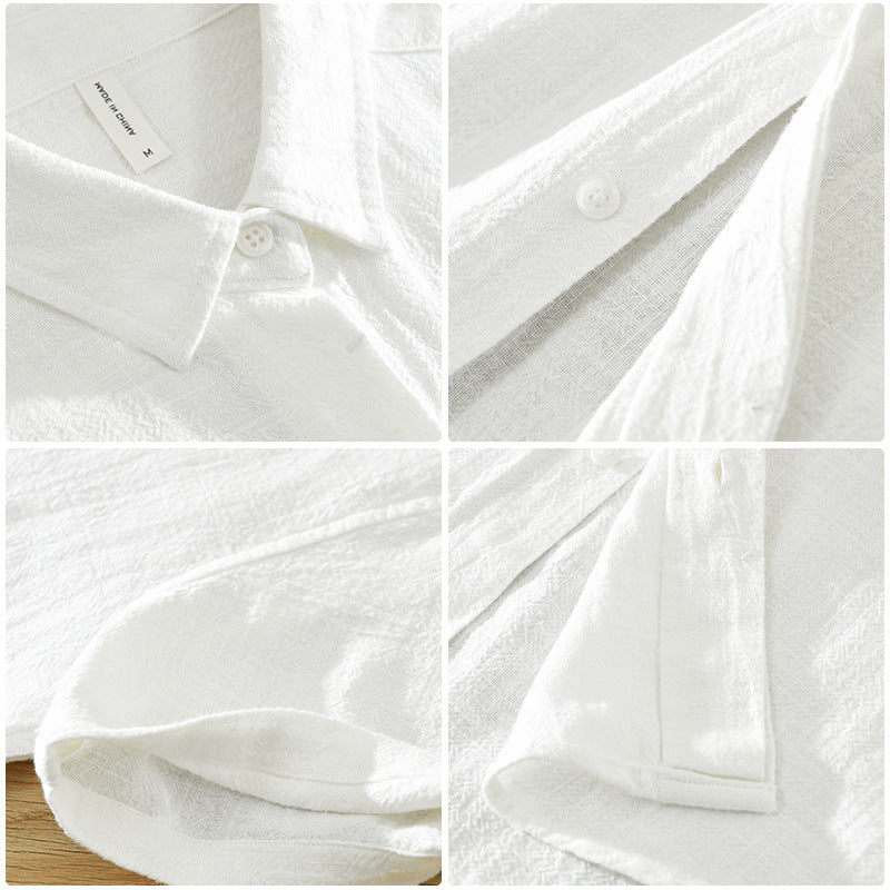 Comfortable Breathable Cotton And Linen Lapel Short Sleeve Shirt