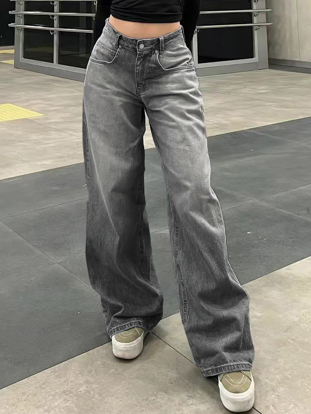 Casual Retro All-matching Wide Leg Denim Trousers