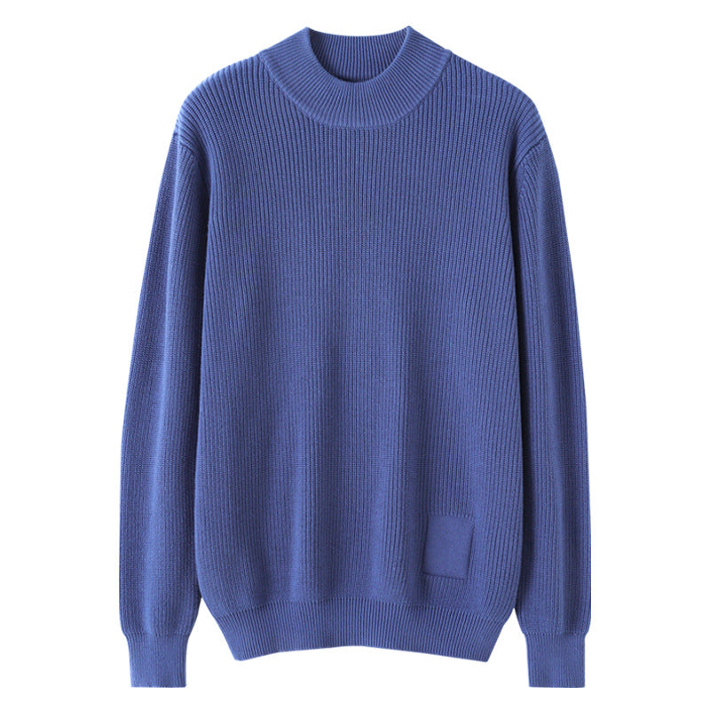 Men's Half Turtleneck Diamond Pattern Thickened Pullover Long Sleeve Base Layer Thermal Men's Clothing