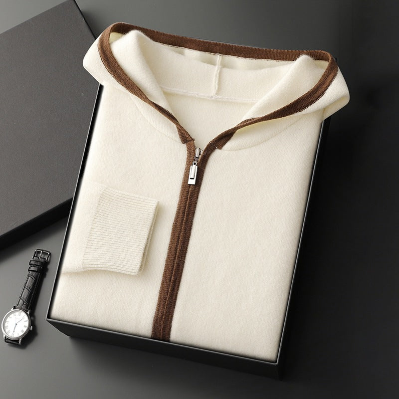 Casual Zip-up Hooded Cashmere Cardigan Sweater
