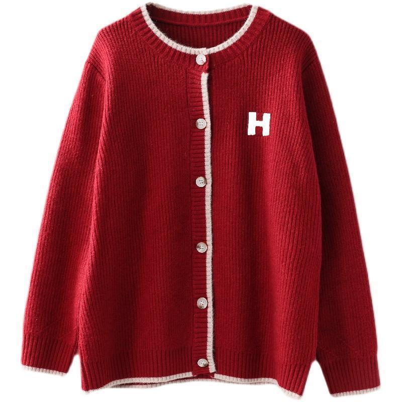 Round Neck Single-breasted Knitted Cardigan Women's Loose Coat