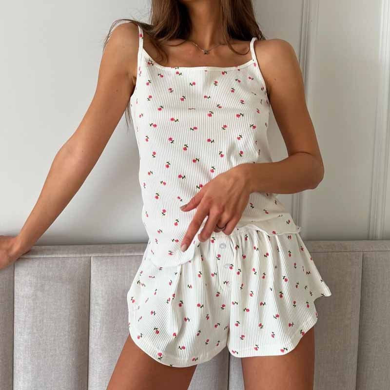 Women's Casual Cool Printed Suspender Shorts Pajamas Two-piece Set