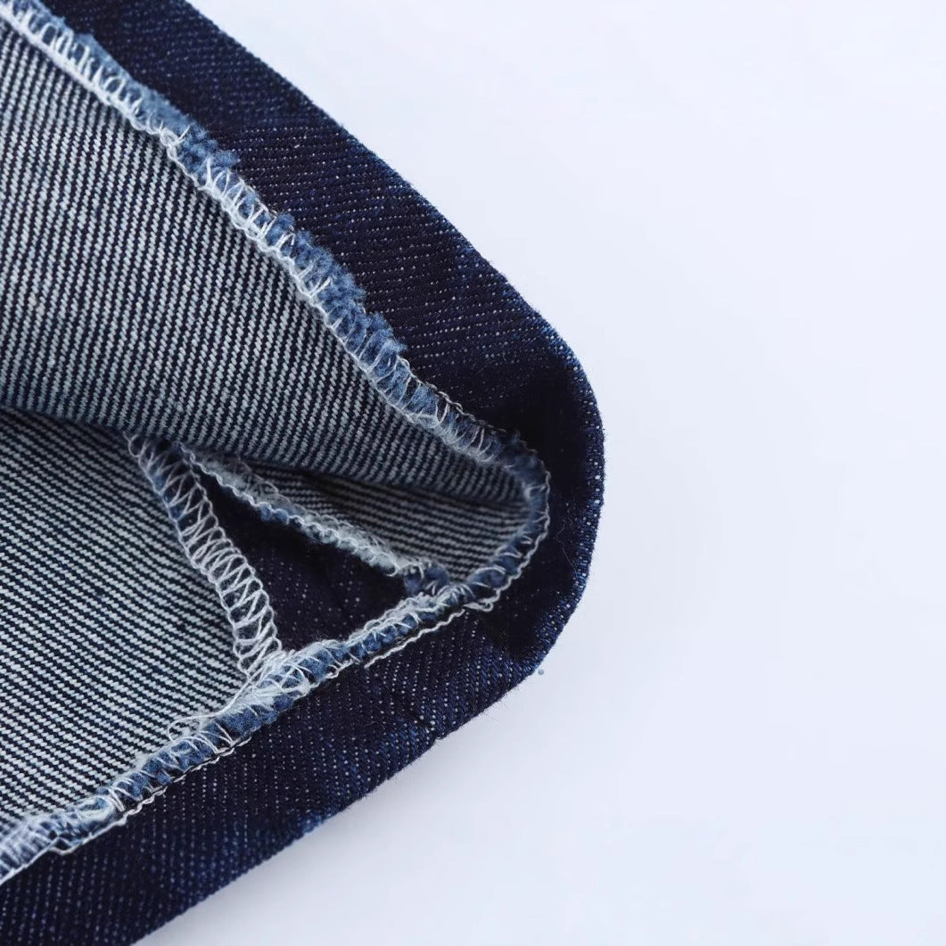 New Women's Fashion Square Neck Wide Strap Short Denim Dress